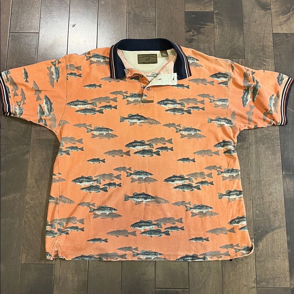 North River Men's Fish Print Polo XL vintage